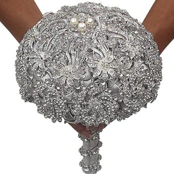 Букет невесты с бриллиантами, Серебряный Свадебный букет ручной работы со стразами, Свадебный букет