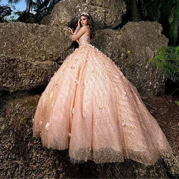 Новое поступление, Блестящее Розовое Бальное платье, Пышные платья, расшитое бисером, с открытыми плечами, Тюлевое, расшитое блестками, Милое Платье 15-16 XV, праздничная одежда
