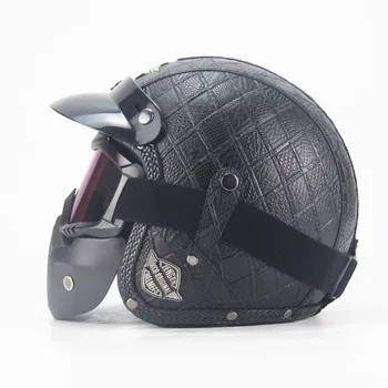 Ретро Велосипедный мотоциклетный шлем для Взрослого Мужчины, Кожаное Велосипедное снаряжение с лицевой панелью, защитный шлем для велоспорта, размеры S/M/L/XL/XXL