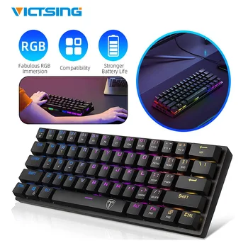 VicTsing PC335 Беспроводная механическая игровая клавиатура с подсветкой RGB, перезаряжаемые беспроводные компьютерные клавиатуры Bluetooth и 2.4G для ПК