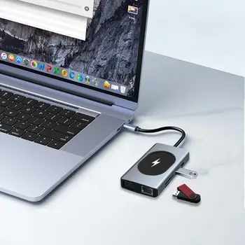 USB C КОНЦЕНТРАТОР Type C К USB 3,0 Док-станция USB C 4K 1000M RJ45 PD VGA Беспроводное Зарядное Устройство Для MacBook Аксессуары USB-концентратор