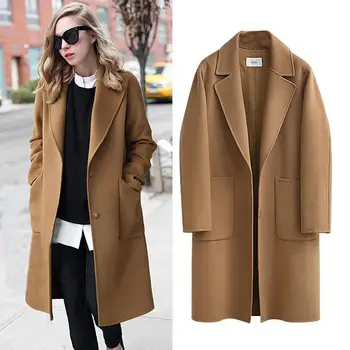 2023 Осенне-зимнее тканое женское новое шерстяное пальто, Длинное свободное шерстяное пальто, женские двухсторонние пальто для женщин