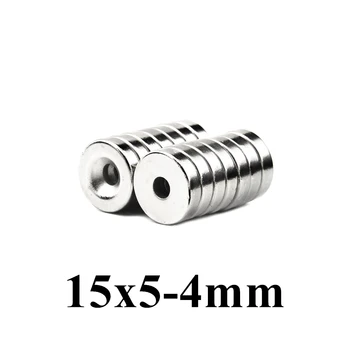 100шт 15x5 мм Отверстие: 4 мм Суперпрочные круглые неодимовые кольцевые магниты с потайной головкой N50 Неодимовый магнит