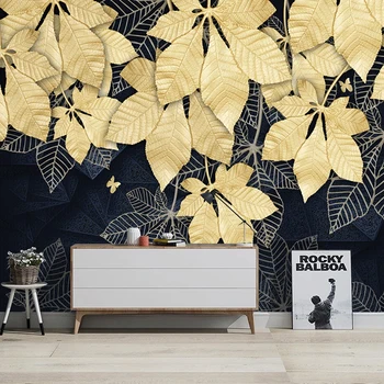 Пользовательские 3D фотообои для стен спальни, настенная художественная роспись в виде золотого кленового листа, 3D Современный декор для телевизора в гостиной