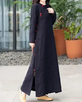 Женский зимний длинный халат из хлопка в китайском стиле, винтажное толстое платье Cheongsam Chipao