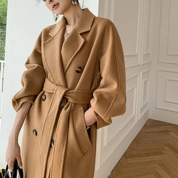 Осенне-зимнее новое кашемировое шерстяное пальто, женское длинное пальто, высококачественное двубортное утолщенное твидовое пальто средней длины, женское