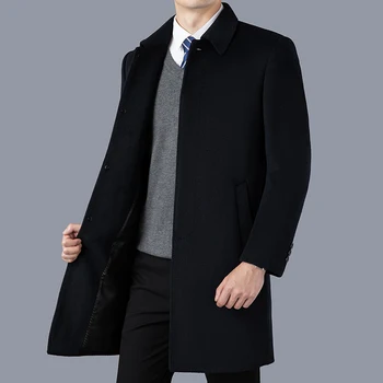 Высококачественное мужское шерстяное пальто, Осенне-зимняя Шерстяная ветровка средней длины, толстое черное пальто, Повседневная верхняя одежда, топ, длинная куртка