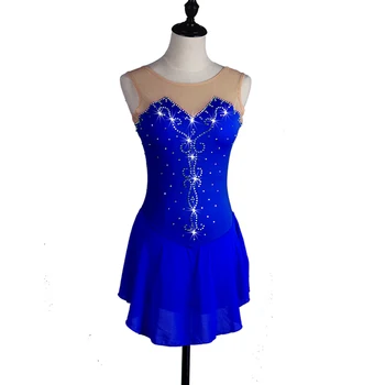 Платье для фигурного катания, Женское платье для девочек, Платье для катания на коньках, королевский синий Гимнастический костюм, изготовленный на заказ, горный хрусталь B037