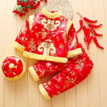 Традиционный китайский костюм эпохи Тан для новорожденных мальчиков и девочек с вышивкой, Зимний красный новогодний подарок на День рождения, Рождественский Лонгслив