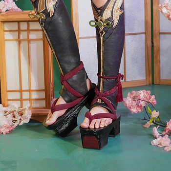 XIZOU Game Genshin Impact Shikanoin Heizou Обувь для косплея в японском стиле Сабо на высоком каблуке