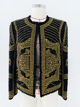 Высококачественный новейший F/W 2023 Дизайнерский Модный Женский Твидовый пиджак, украшенный металлическими заклепками