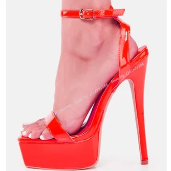 Abesire/ Красные Босоножки на Платформе из лакированной Кожи; Однотонная Женская Обувь на высоком Массивном Каблуке с открытым Носком; Zapatos Para Mujere