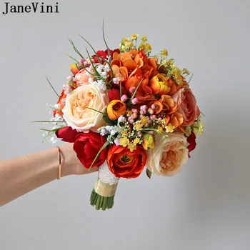 JaneVini Оранжевый Искусственный свадебный букет для невесты, Шелковые цветы, Поддельные свадебные цветы, свадебные фотографии, Букет невесты