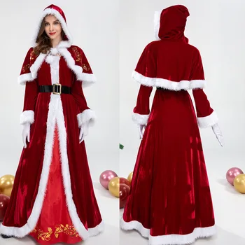 Роскошный классический рождественский костюм миссис Клаус для Рождественской вечеринки, женское красное платье для косплея Санта Клауса
