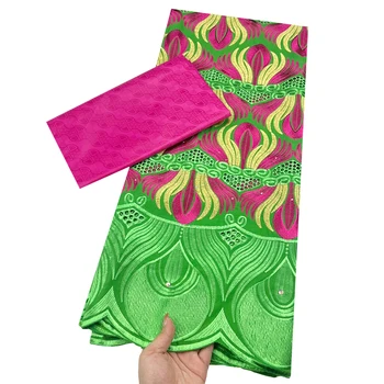 Африканская хлопчатобумажная кружевная ткань 2,5 + 2,5 ярда, ткань Bazin Riche, нигерийские кружевные ткани высокого качества для пошива вечерних женских платьев