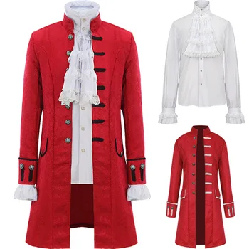 Комплект из пальто и рубашки в стиле Ренессанс, Средневековый Стимпанк, Винтажное пальто принца, куртка в викторианском эдвардианском стиле, Костюм для Косплея