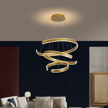 Ac90-264vмодернистские подвесные светильники для гостиничного зала, столовой, Геометрические Круговые кольца, Акриловый алюминиевый корпус, Светодиодное освещение, потолочный светильник