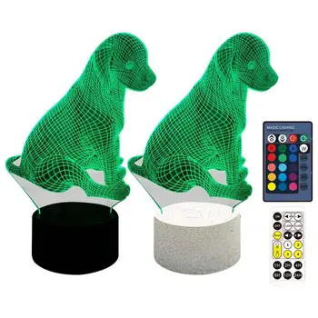 3D светодиодный светильник, иллюзия собаки, Сенсорный ночник с дистанционным управлением, Портативная USB-лампа для подзарядки с подставкой для девочек и мальчиков, семь цветов
