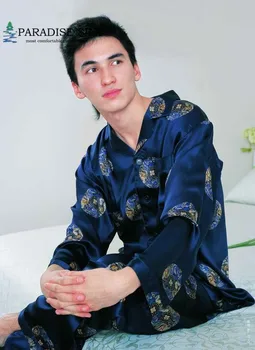 Мужской пижамный комплект из 100% чистого шелка, Мужская одежда для отдыха, пижамы с цветочным рисунком, Размер L, XL, XXL