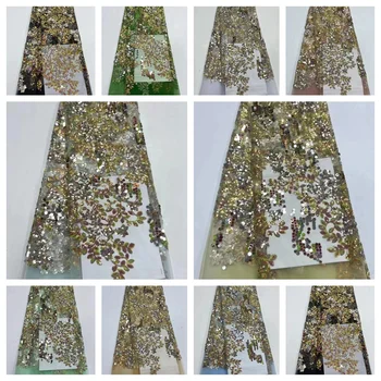 Высококачественная Мода 2023, Африканский Тюль, Вышитая кружевная ткань с блестками, Кружевная Сетчатая ткань для пошива свадебных платьев