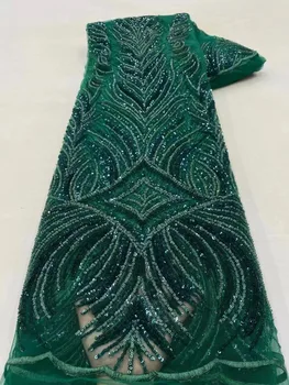 Зеленая Африканская Кружевная ткань с бисером, Роскошные Нигерийские сетчатые кружевные ткани 2023, Французская сетчатая кружевная ткань для свадебного шитья