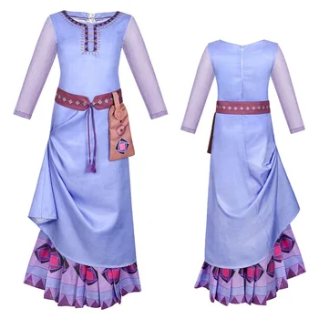 Платье Принцессы Аши из аниме, детский костюм для Косплея, Рождественская светло-голубая летняя юбка с принтом для вечеринки, детский подарок на Хэллоуин