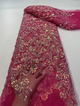 Роскошное африканское кружево с вышивкой из бисера, высококачественная нигерийская кружевная ткань с блестками для свадебного платья