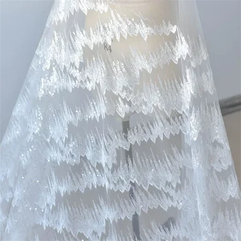 Белоснежный Тяжелый роскошный Тюль с вышивкой блестками, кружевная ткань для Французской Вечеринки, свадебное платье
