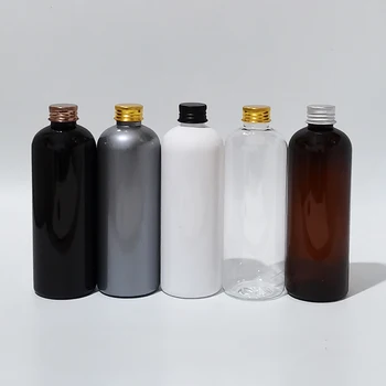 20шт 300 мл с золотой черной алюминиевой крышкой Черные ПЭТ бутылки Пластиковая упаковка Бутылка для воды по уходу за кожей С внутренней пробкой