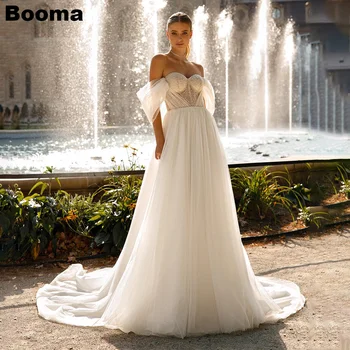 Booma Элегантные Платья для свадебной вечеринки с открытыми плечами, расшитые бисером, тюлевые платья для невесты, платья для женщин со стреловидным шлейфом, платья для невест для женщин