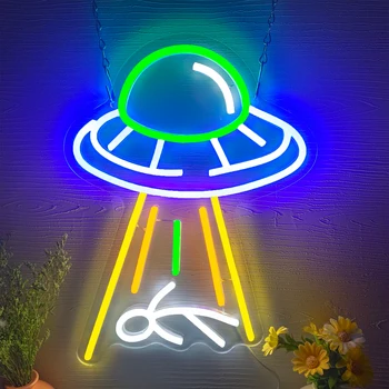 Неоновая вывеска UFO Alien, Светодиодный неоновый светильник, Светодиодный светильник для декора стен, Неоновая вывеска бара, Неоновая вывеска для спальни, Неоновая вывеска для декора комнаты