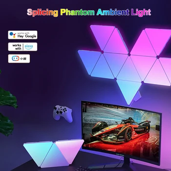 WIFI Smart LED Треугольное Окружающее освещение, RGB Настенный светильник, приложение Bluetooth, Голосовое управление, Синхронизация музыки, Лампа подсветки телевизора, ПК для игровой комнаты