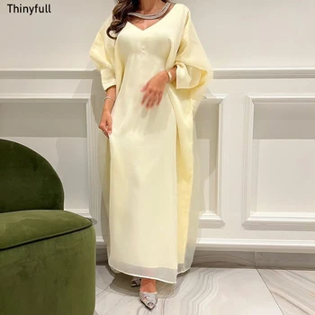 Тонкие Платья для выпускного вечера в Саудовской Аравии Светло-желтого цвета с V-образным вырезом и короткими рукавами, Платье для вечеринки, Блестящее женское вечернее платье