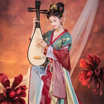 Женское Красное платье с цветочной вышивкой, Китайский традиционный костюм Ханьфу, Одежда для народных танцев Принцессы Династии Тан