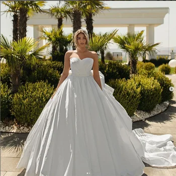 Свадебное белое платье без бретелек Aviana Sweetheart 2023 с короткими рукавами и бантом сзади, Простые Атласные свадебные платья Vestido De Noiva