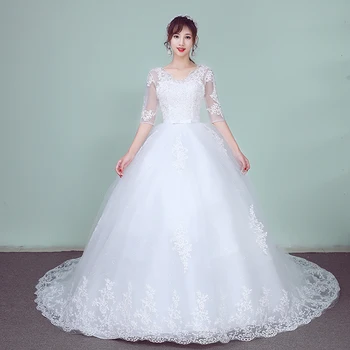 EZKUNTZA Кружевная вышивка с коротким рукавом 2023 Свадебные платья С Длинным шлейфом Свадебное платье с V-образным вырезом Элегантный Плюс Размер Vestido De Noiva
