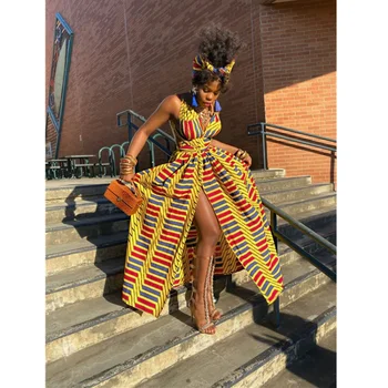 Африканские платья в стиле Инди для женщин, Макси-платье с цветочным принтом Дашики, Длинная Летняя Мода 2023, Бандажная Элегантная Африканская одежда