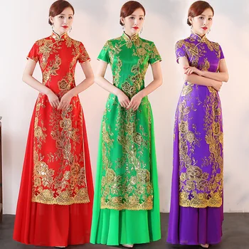 AO Dai Long Cheongsam, Винтажное вечернее платье в китайском стиле, Восточное Женское Элегантное Вечернее Платье Qipao Vestido, Большие размеры S-5XL