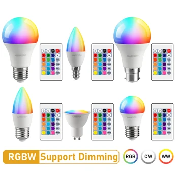 Светодиодная RGB Лампа Прожекторная Лампа E27 E14 GU10 B22 AC120V 230V Bombillas LED 6W 10W ИК Пульт Дистанционного Управления Led Smart RGBW Лампа Домашнего Декора