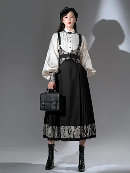 Черная юбка с рисунком лошадиной морды с карманом на талии в национальном стиле, оригинальная система Ming, улучшенное повседневное пальто Hanfu на осень и зиму