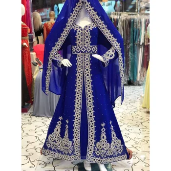 Королевская синяя африканская одежда, Необычная Абайя, Дубайское вечернее марокканское длинное платье с бисером, европейские и американские модные тенденции