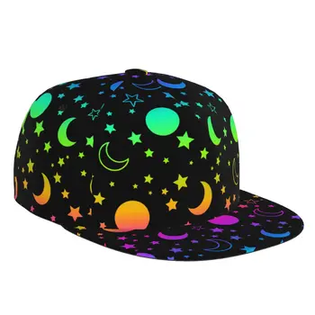 Бейсболка с неоновой Луной и звездами с 3D принтом, повседневная солнцезащитная шляпа, Элегантный этнический стиль, модная сценическая хип-хоп...
