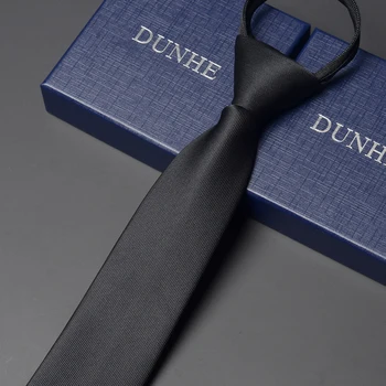 Классические Черные галстуки на молнии для мужчин, модный Тонкий деловой галстук длиной 6 см, высококачественный мужской галстук с подарочной коробкой