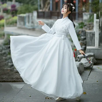 Белые платья Hanfu, Костюм Феи В китайском стиле, Традиционный Свежий костюм с широким рукавом, Древнее Восточное народное представление