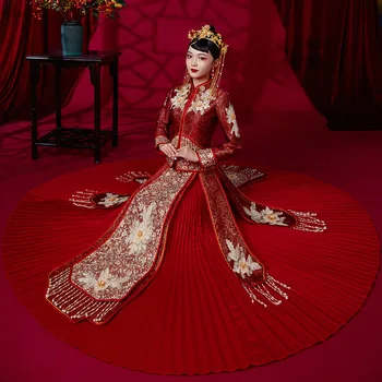 Bride Costume Embroidery Luxury Chinese Wedding Dress Banquet High-quaity Classic Cheongsam China Qipao костюм для восточных