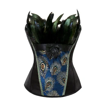 Корсет с вышивкой из павлиньих перьев, облегающий корсет, женские топы в готическом стиле Бурлеск