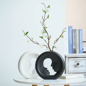 Креативная простая черно-белая керамическая ваза в скандинавском стиле, композиция из сухих цветов для гостиной, художественное оформление лица, украшения