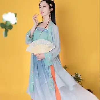 Женский костюм Ханфу в китайском стиле, Шифоновая одежда с вышивкой Цветочной феи, Летний Новый костюм, традиционная одежда