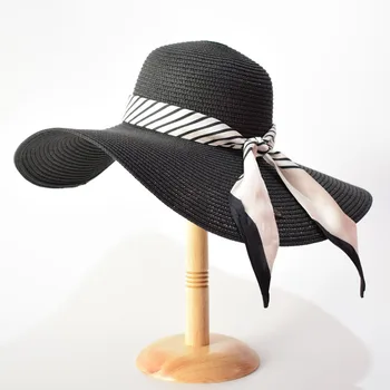 2022 Новые Солнцезащитные шляпы с широкими полями длиной 14 м для женщин, Модные Пляжные шляпы с защитой от ультрафиолета 50 +, Черные Соломенные Шляпы с гибкими полями, Свадебная шляпа