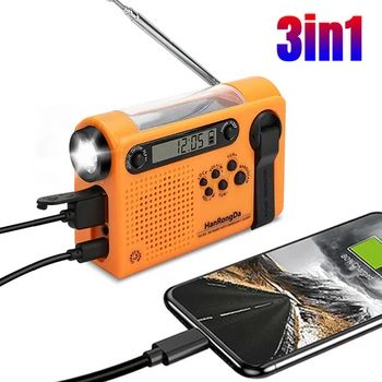 Солнечное ручное радио Портативное AM/FM/SW Погодное аварийное радио с аккумулятором 2000 мАч, зарядное устройство для телефона, фонарик для кемпинга